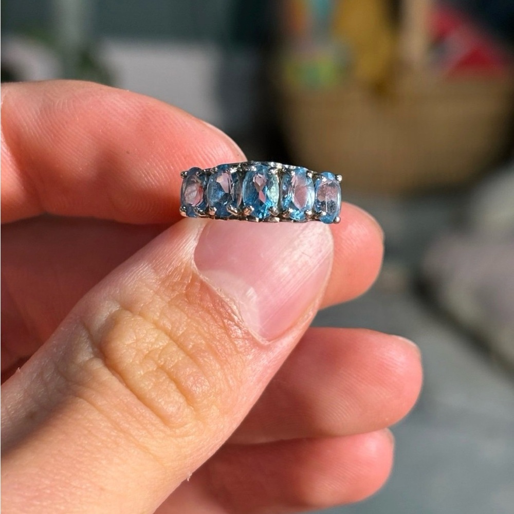 Blue Topaz Five-Stone Sterling Silver Band Ring